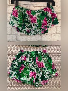 Floral set Off-Shoulder strapless Two-Piece Set top and bottom SET